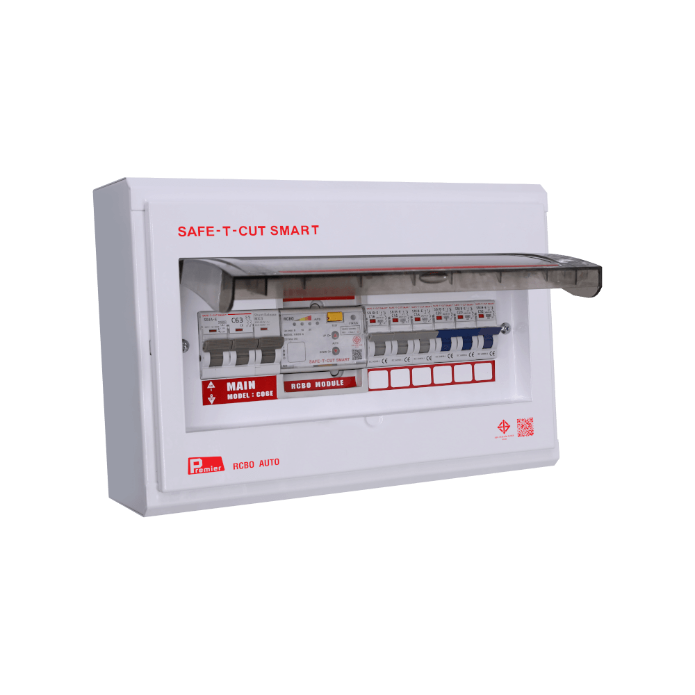 ชุดตู้คอนซูมเมอร์ 6 ช่อง เบรคเกอร์กันดูด 63 แอมป์ เซฟ-ที-คัท สมาร์ท รุ่น PREMIER AUTO